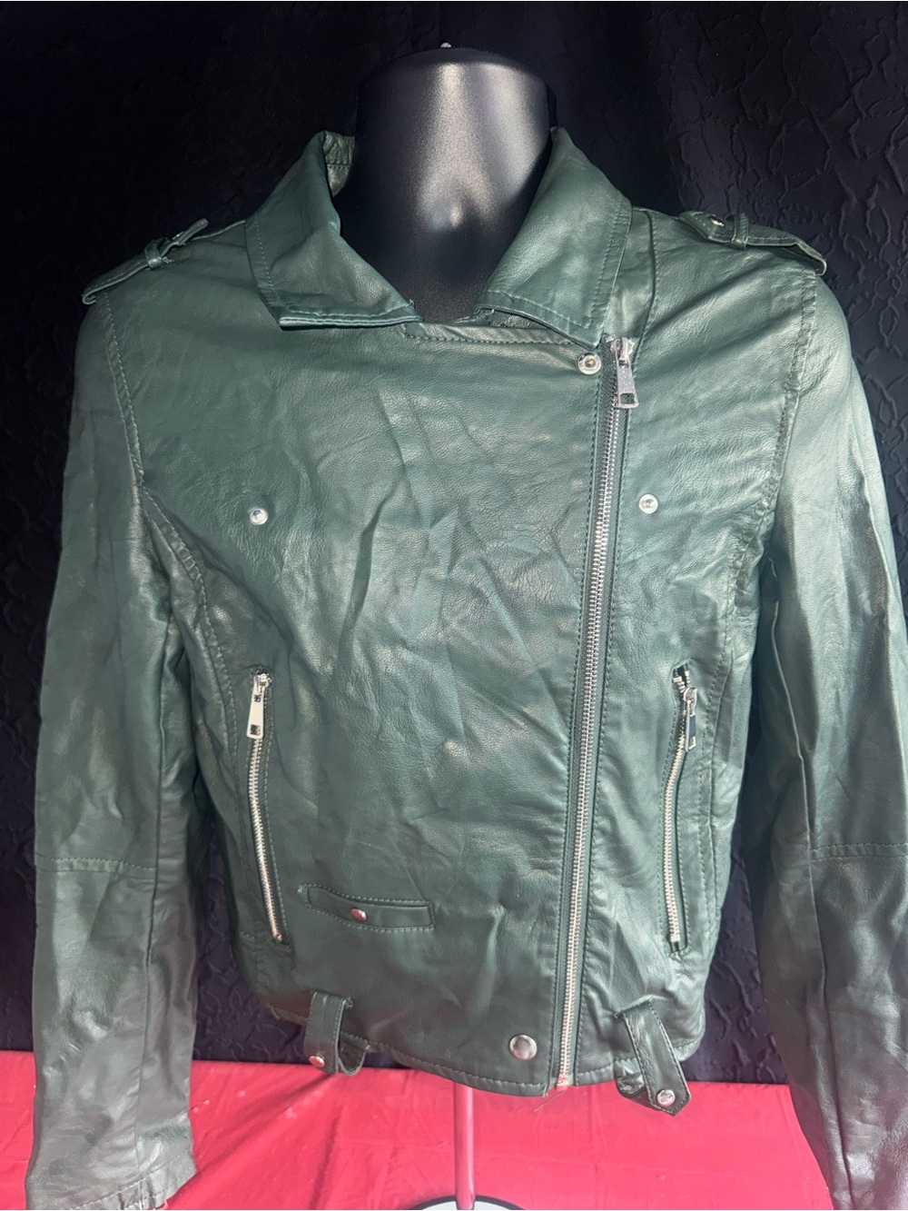 Ci Sono by Cavalini Women's Large Moto Faux Leather Jacket Sage Green Teal L